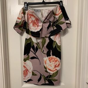 Floral Attached Sleeve V neck Sexy Dress